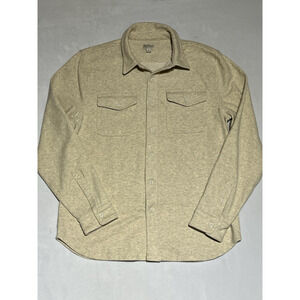 J Crew Seaboard Soft Knit Shirt Mens Large Heather Ecru Beige Button Up Sweater